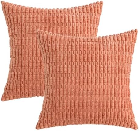 MIULEE Corduroy Decorative Throw Pillow Covers 20x20 Coral Pack of 2 - Image 6