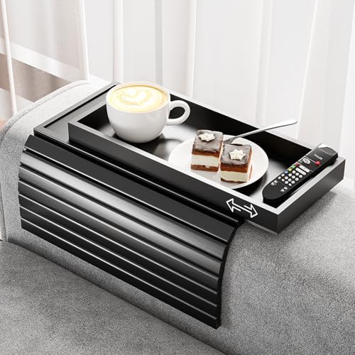 Bestjing 2 in 1 Bamboo Sofa Armrest Tray Table for Couch (Black) by Bestjing