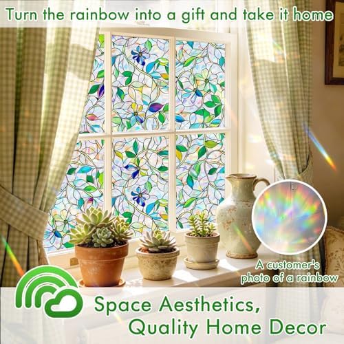 SOMWISE Rainbow Stained Glass Window Privacy Film,Heat Blocking Decor Cling - Image 3