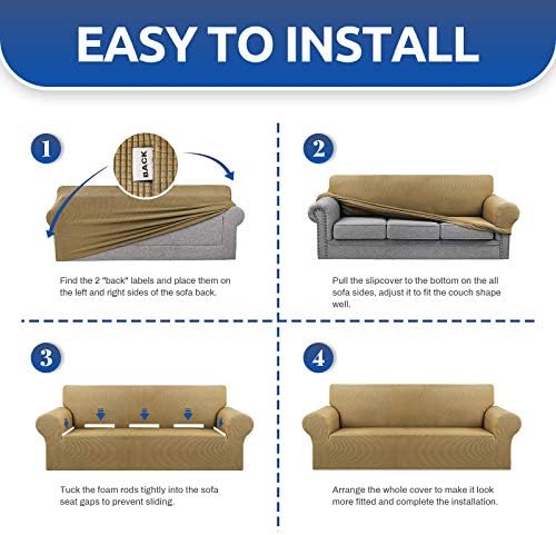 KEKUOU Stretch Couch Covers for Sofa, 3 Cushion Couch Slipcover,Tan - Image 6