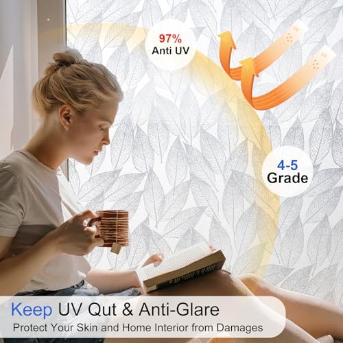 CottonColors Leaf Pattern Window Privacy Film 35" x 118", Non-Adhesive - Image 4