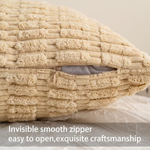 Aegero Pack of 2 Corduroy Decorative Throw Pillow Covers 24x24 Inch, Beige - Image 3