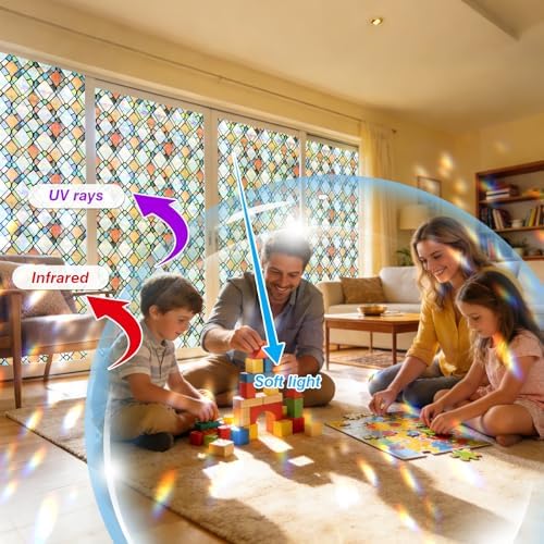 JAYONG Stained Glass Rainbow Window Privacy Film with Kit, 29.5'' x 78.7'' - Image 3