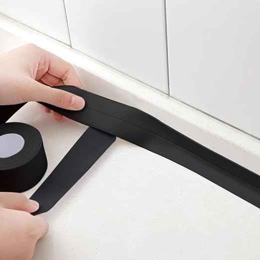 Black Caulk Tape Waterproof Self Adhesive Peel & Stick Sealing Strip for Kitchen Countertop Sink Backsplash Bathtub Floor Toilet Vinyl Tile Bathroom Decor, Better Than Silicone Sealant Caulking Tube by Unknown