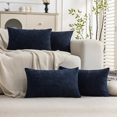 Set of 4 Soft Textured Decorative Throw Pillow Covers 12X20 Inch Cozy Farmhouse Cushion Cover Square Accent Pillow Cases for Bed Couch Sofa Living Room, Navy Blue by Cozoomy