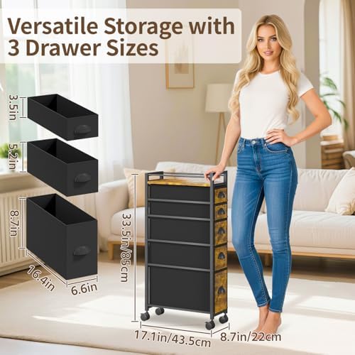 LASZOLA Narrow Cabinet Slim Storage Cart for Bathroom Small Space, 5 Tier - Image 2