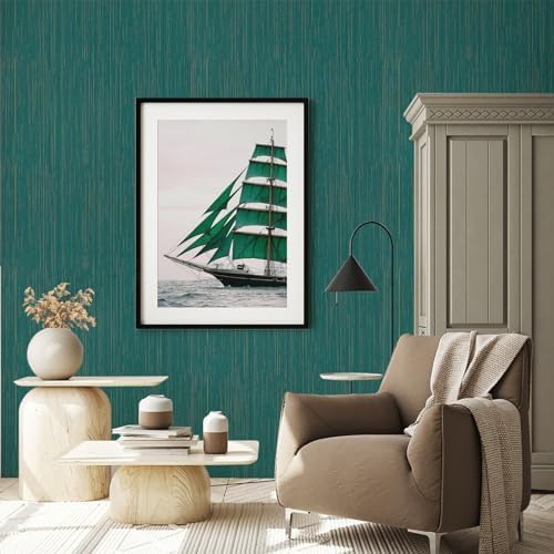 Teal Grasscloth Peel and Stick Wallpaper Texture Contact Paper A Set of 15.7" X 480" Self-Adhesive Linen Removable Wallpaper Cabinets Counter Top Liners - Image 6