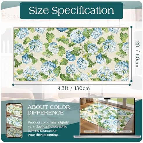 Front Door Mat Indoor Entrance - 2x4.3 Light Blue Green Floral Rug - Image 6