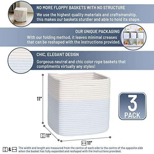 NaturalCozy Storage Cubes 11 Inch Cotton Rope Woven Baskets for Organizing, 3-Pack | Cube Storage Bin | Square Storage Baskets for Shelves Organizer, Classroom, Kids Toy Bins, Closet, Baby Nursery - Image 2