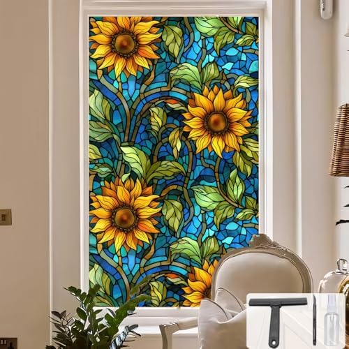 Window UV Protection Privacy Film:Non-Adhesive Static Cling Decorative Window Film with Installation Tools,Stained Glass Window Film for Kitchen,Study,Bathroom,and Shower Doors,17.7 x 39.4 inches. by SIMPASTE