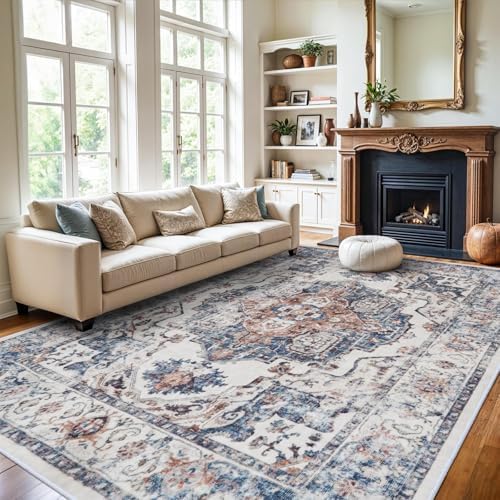 10x14 Washable Vintage Area Rug: Indoor Extra Large Rugs for Living Room Soft Stain Resistant Carpet with Non-Slip Backing Thin Accent Low Pile Print Floor Mat for Bedroom Dining Room(10x14 Brick) by HYHAOYUNLAI