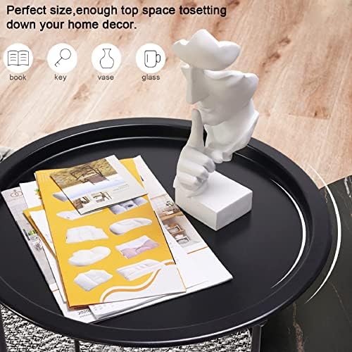 Garden 4 you End Table Metal Side Table Black Round Folding Tray Cyan Sofa Small Accent Fold-able Table, Round End Table Tray, Next to Sofa Table, Snack Table for Living Room and Bed Room - Image 4