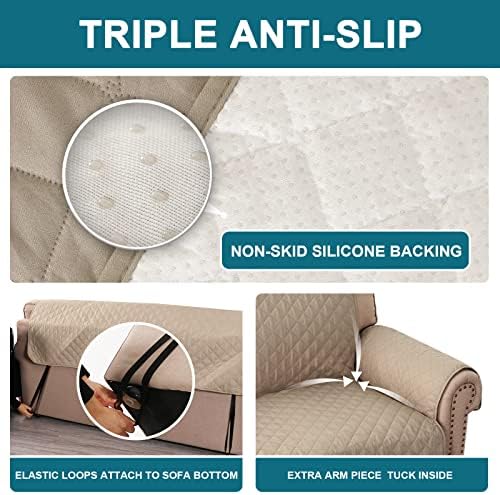 Turquoize 100% Waterproof Couch Covers for 3 Cushion Sofa Pet Friendly Cover for Dogs Washable Couch Protector Triple Non-Slip Furniture Cover for Pets, Kids (Sofa 70", Khaki) - Image 4
