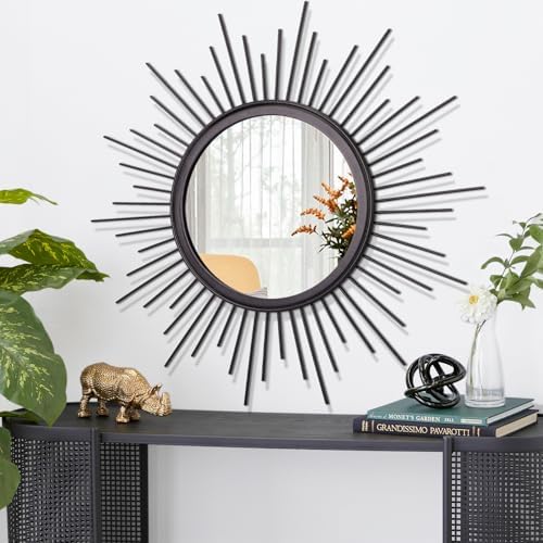 Sunburst Wall Mirror, Black Large Spoked Wall Decor Mirror Bohemian Home Round Modern Metal Wall Art Mirror for Living Room Hallway Bedroom Bathroom 24" x 24" - Image 2