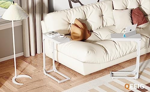 QEEIG Narrow C Shaped Side Table Set of 2 Living Room Sets Slim Couch Tray Tables Skinny Thin Small Modern 7 inch Width, White (017-18WW) - Image 7