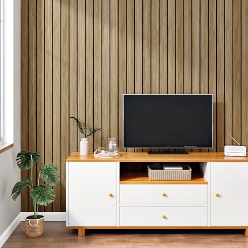 3D Wood Panels for Wall Acoustic Wood Wall Panels 11.8"x196" Soundproof Vintage Wooden Slat Wallpaper Removable Herringbone Shiplap Wallpaper for Bedroom TV Background Living Room Ceiling - Image 4