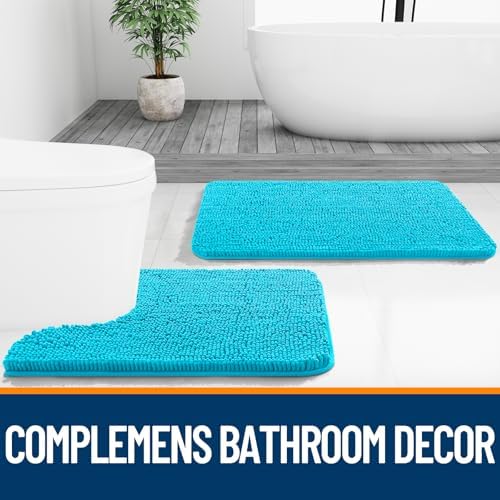 OLANLY Small Bathroom Rugs 24x16, Extra Soft Absorbent Chenille Bath Rugs, Rubber Backing Quick Dry, Machine Washable Bath Mats for Bathroom Floor, Tub and Shower, Home Decor Accessories, Aqua Sky - Image 7