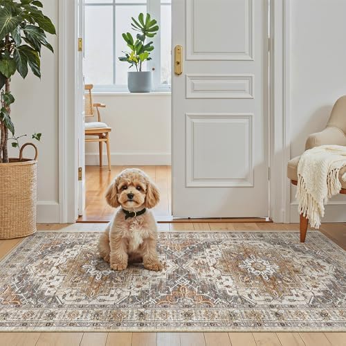Madane Washable Area Rug 2x4, Small Entryway Rugs Non-Slip, Turmeric/Grey - Image 2