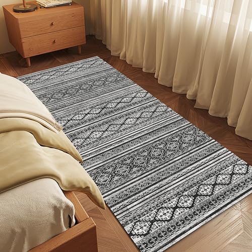 RUGSURE Washable Area Rugs 2'6'' x 8' - 1/6 Thick - Moroccan-Inspired -Stain & Water Resistant Non-Slip - Resistant Rug for Living Room, Bedroom, Nursery, Pet & Child Friendly (Black) by RUGSURE