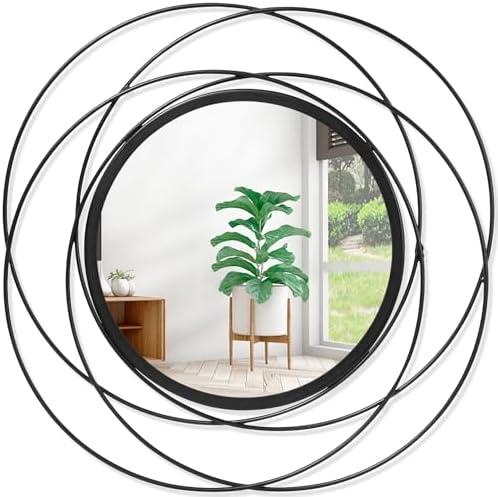 Black Circle Mirror Wall Decorative Metal Mirror Art Small Round Wall-Mounted Mirror Home Wall Decor for Bedroom Living Room Bathroom Entryway 16” x 16” by HLFMVWE