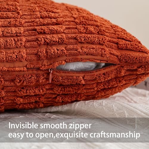 Aegero Pack of 2 Corduroy Decorative Throw Pillow Covers 24x24 Inch, Rust - Image 3
