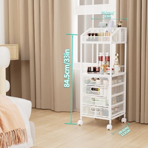 HapiRm Makeup Organizer Storage Cart - Floor Skincare Make Up Storage with 4 Drawers, Rolling Makeup Cart Vanity Organizer Cosmetics Display Cases Holder for Skin Care Perfume Nail Polish - Image 3