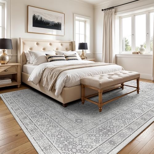 6x9 Area Rug Washable Vintage: Non Slip Living Room Carpet Grey - Image 4