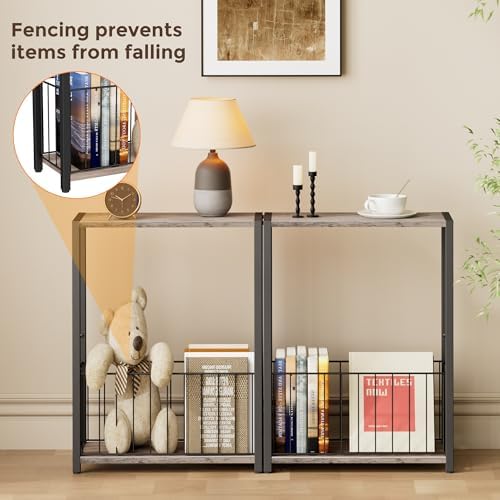 Homleke Narrow Side Table with Magazine Holder, Skinny End Table - Image 4