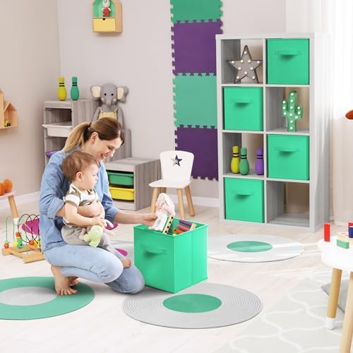 Sorbus Fabric Storage Cubes, 8 Pack, with Handles (13 Inch, Teal) - Image 4