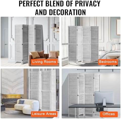 VEVOR Wood Room Divider, 4 Panel Folding Privacy Screen, 66.9 Inches Tall Indoor Wooden Partition, Portable Decoration Screen, for Room Separation, Home, Office, Restaurant & Bedroom (Light Grey) - Image 7
