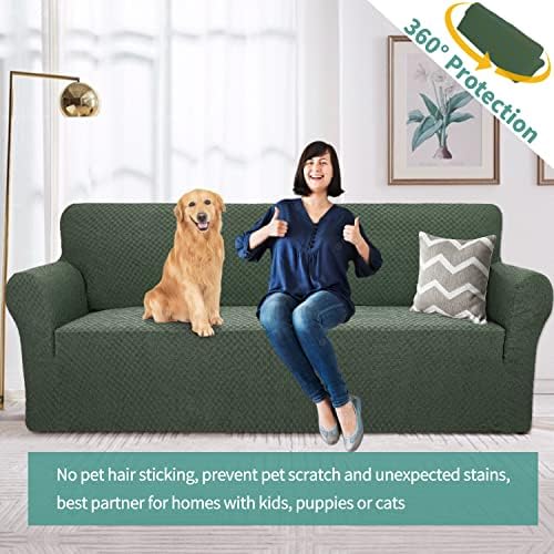 YEMYHOM Couch Cover Latest Jacquard Design High Stretch Sofa Covers for 3 Cushion Couch, Pet Dog Cat Proof Slipcover Non Slip Magic Elastic Furniture Protector (Large, Army Green) - Image 2