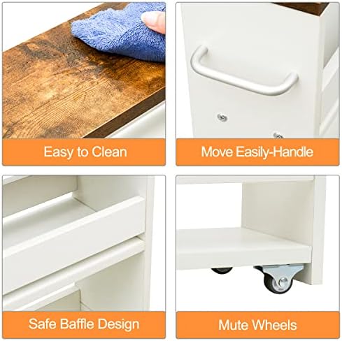 TEAMIX Slim Rolling Storage Cart, Wood 4-Tier Narrow Kitchen/Laundry Cart - Image 4