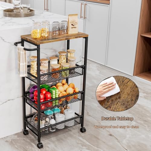 AZERPIAN Slim Rolling Cart 4 Tier Narrow Storage Cart on Wheels with Handle - Image 3