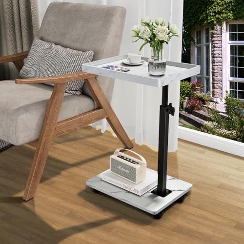 C Table End Table Adjustable Height, 360°Swivel TV Tray Table for Small Spaces, Couch Tables That slide under, C Shaped Side Tables living room and bedroom for Sofa, Bed,Chair, Snack (2, White) - Image 6