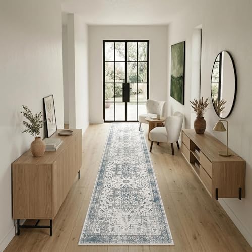 Rugxara 2x10 Blue Vintage Runner Rug for Hallways Kitchen - Image 3