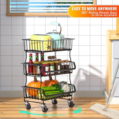 Gsiekare 3-Tier Rolling Pantry Organizer and Storage Cart with Wheels - Image 7