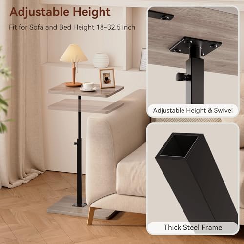 C Shaped End Table with Charging Station, Adjustable Height C Table End Table, 360°Swivel TV Tray Table for Small Spaces, Rounded Corners Couch Table, Side Tables Living Room for Sofa,Chair,Snack,Bed - Image 6