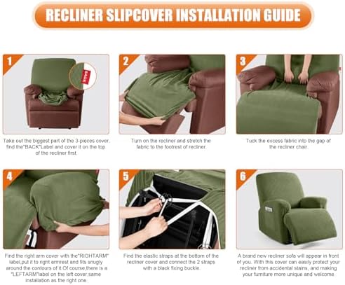 VANSOFY Oversized Stretch Recliner Chair Cover, Army Green, 1 Seater - Image 6