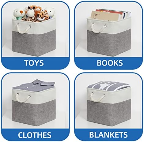Temary Fabric Storage Baskets for Organizing, Grey Basket for Shelves, Collapsible Baskets with Handles for Shelves, Home, Closet (White&Gray) - Image 5