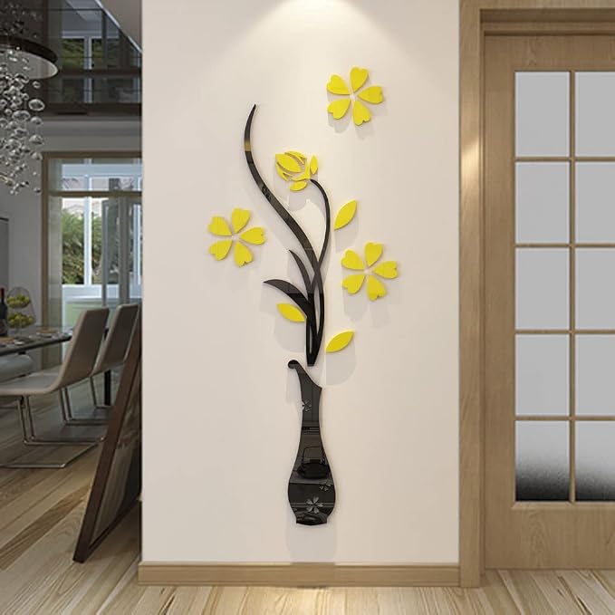 3D Vase Wall Murals for Living Room & Bedroom, DIY Wall Decal, Originality Stickers Gift, Yellow, 59 X 23 inches by Hermione+Baby