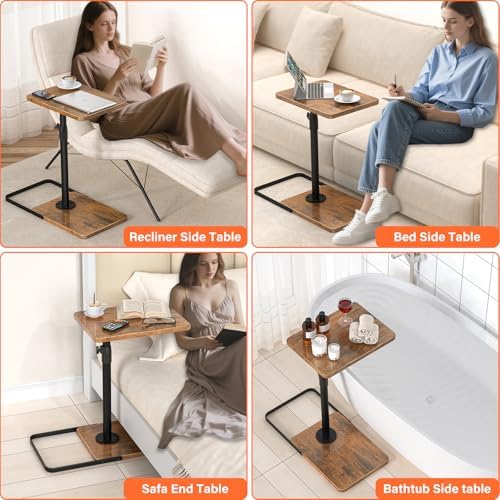 TV Tray Table for Couch - Adjustable Height & 360°Swivel Panel Design，Larger Metal and Wooden Base to Prevent Slipping，Sofa Armrest Tray Table for Eating Laptop Couch Bed Dinner or Small Space - Image 6