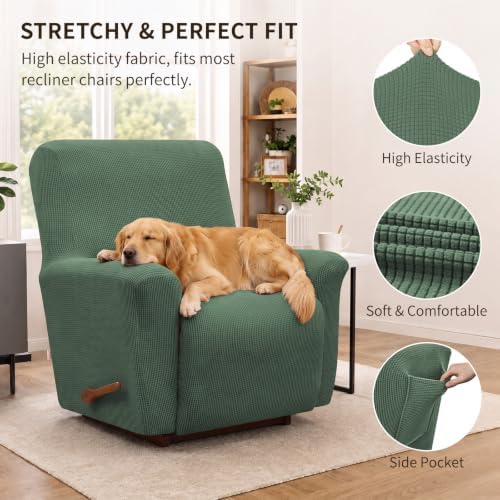 KEKUOU Recliner Chair Covers, 1-Piece Lazy Boy Recliner Cover,Greyish Green - Image 2