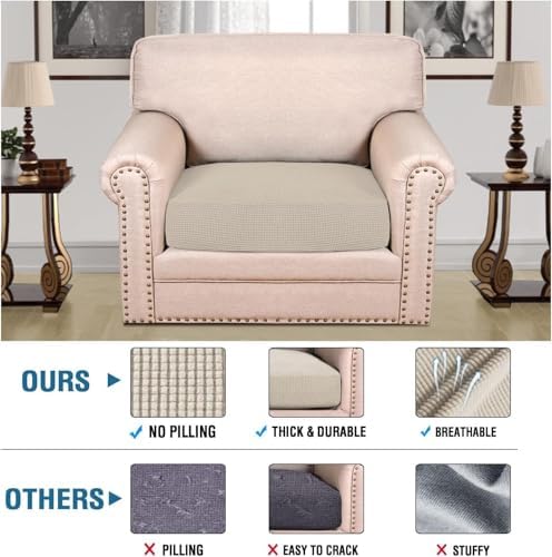 H.VERSAILTEX Super Stretch Individual Seat Cushion Covers Sofa Covers Couch Cushion Covers Slipcover Sets Thick Jacquard Textured Twill Fabric (1 Piece Chair Cushion Cover, Island Fossi) - Image 2