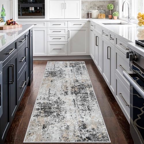 Runner Rugs for Hallways Kitchen 2.6x8 Non Slip Washable Black Grey Gold - Image 3