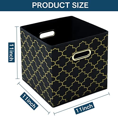 Fabric storage bins Cubes, Fabric Cube Organizer with Handle, Foldable Cube Bins for Cloth or Accessary Storage, 11x11x11, Set of 3, (Black Gold) - Image 2