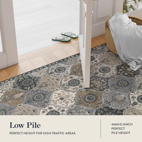 Lahome Moroccan Trellis Area Rug, 2x3 Entryway Rug Non-Slip Washable Indoor Door Mat, Small Oriental Accent Throw Carpet for Bedroom Kitchen Entry Bathroom Elise, Grey - Image 2