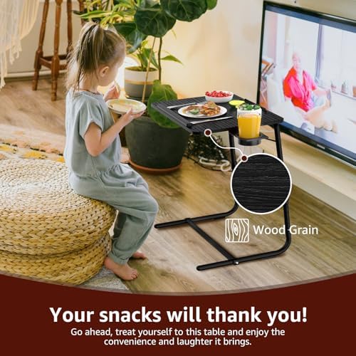TV Trays Set of 2 - Folding TV Tray Adjustable Dinner Trays for Eating On Couch Wooden Tables Mate Stand Foldable Black Desk with Cup Holder Portable - Image 5