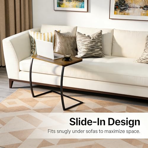SRIWATANA Walnut C Shaped Side Table, Vintage End Table for Sofa Couch Bed - Image 4