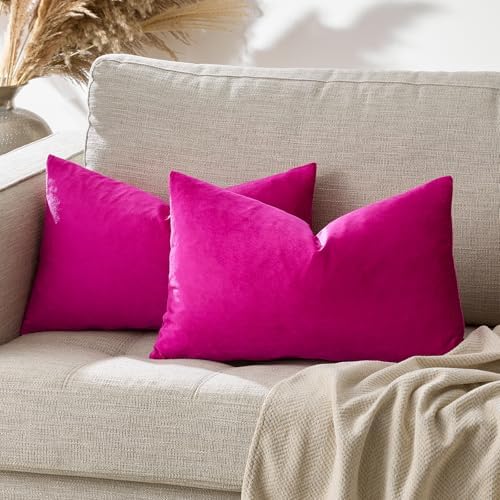GIGIZAZA Hot Pink Velvet Pillow Covers 12x20 Decorative Pillows Pack of 2 - Image 6
