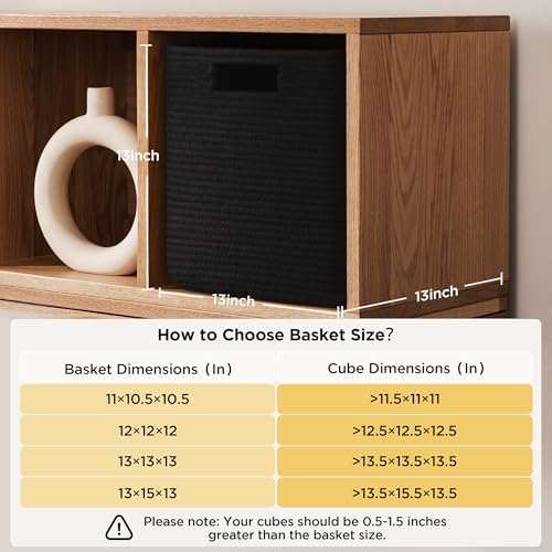 UBBCARE Set of 4 Storage Basket-13 X 13 X 13 in, Cotton Rope Basket for Shelves, Toys, Book, Cube Storage Bins with Handles, Woven Storage Basket for Organizing, Black - Image 2